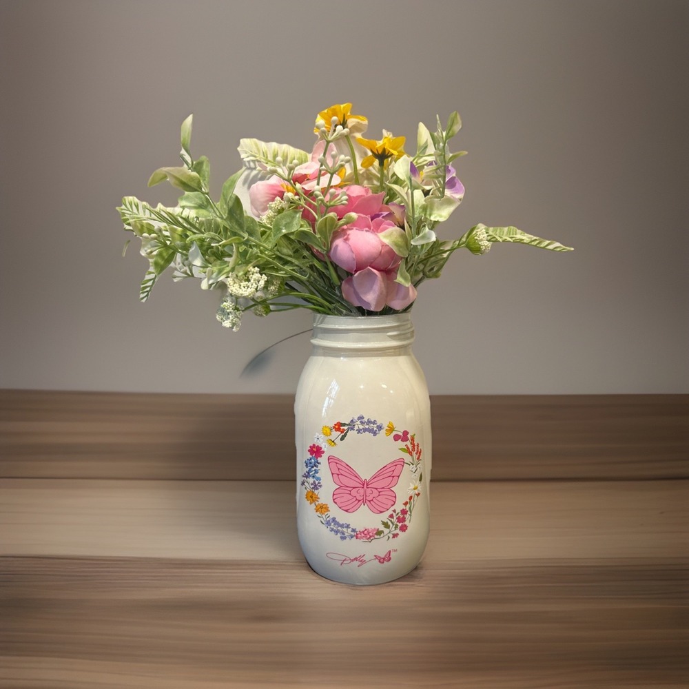 New Dolly Parton Wildflower Spring 2026 Floral Arrangement Butterfly Jar‎
